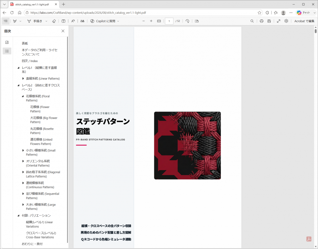 ステッチパターン図鑑に目次が追加されました